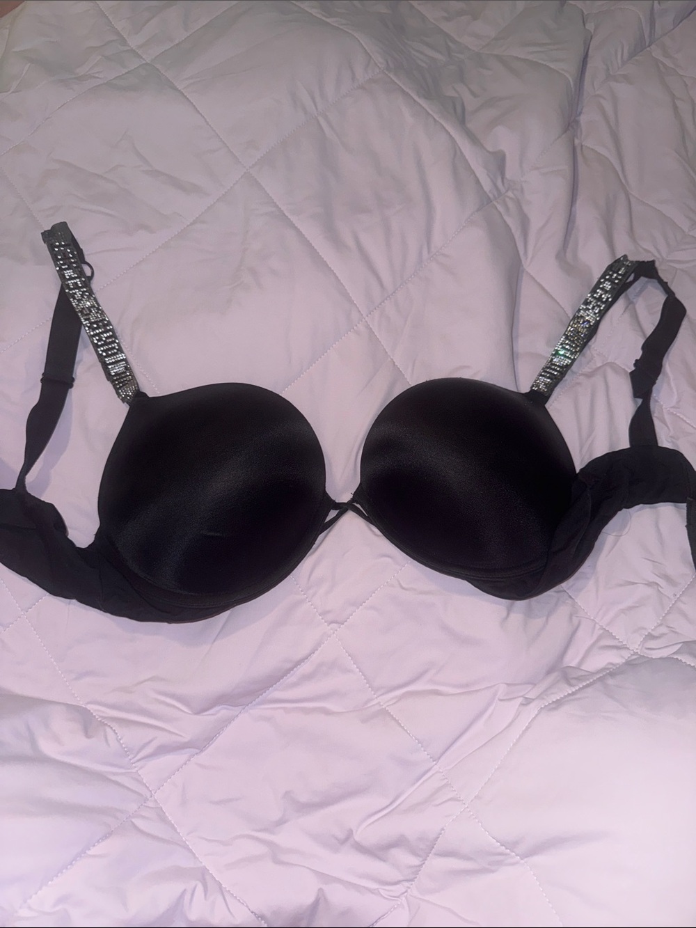 Victoria’s Secret Black Bling Strap 2 Cup Bombshell Push-up Bra 36C